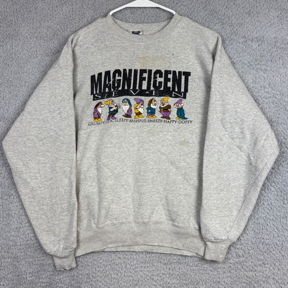 Vintage Disney Sweatshirt Mens Large Grey Seven Dwarfs Magnificent Seven 90s USA